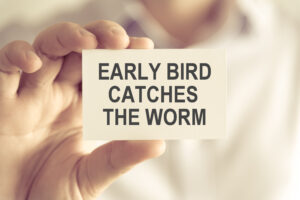 EARLY BIRD CATCHES THE WORM message card