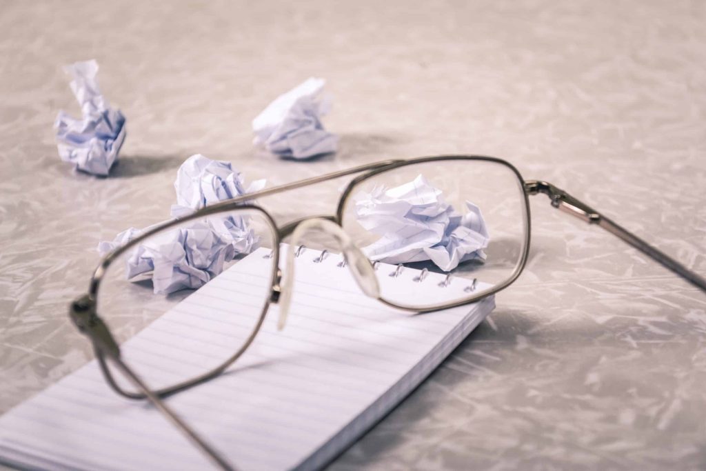 glasses with crumpled paper