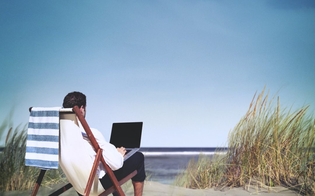 working on beach