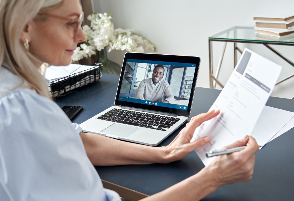 worker on video call