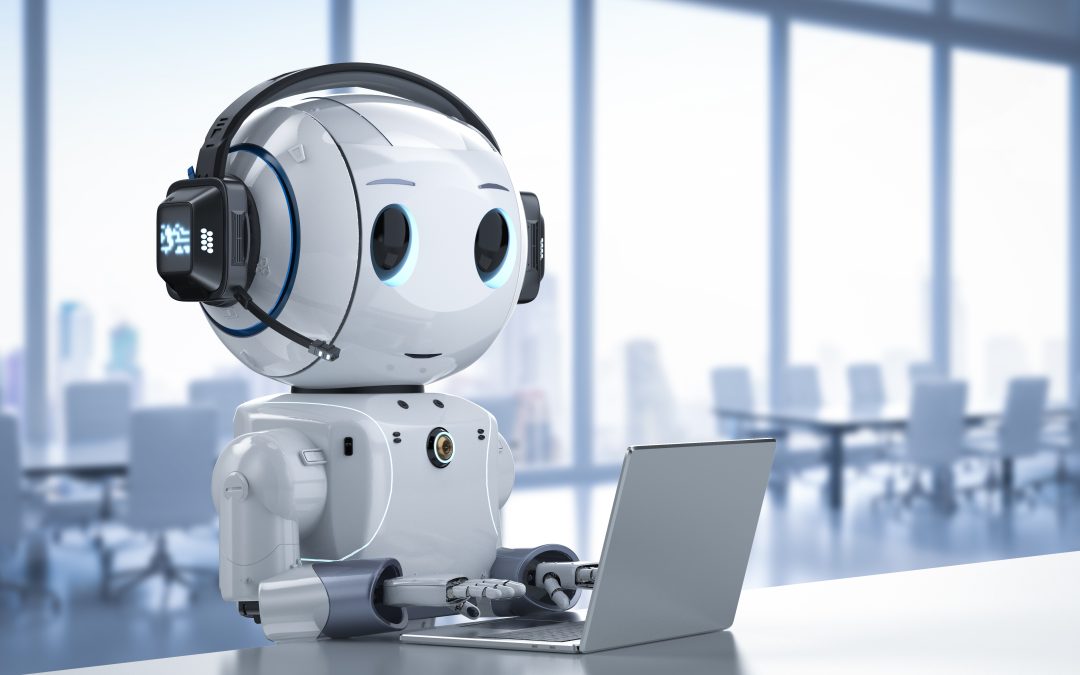 robot looking at laptop