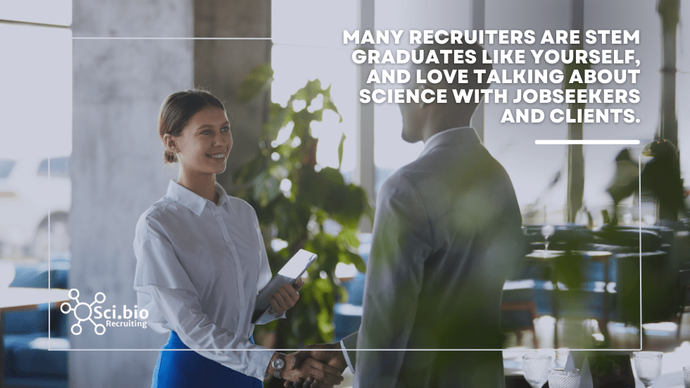 man and woman smiling and shaking hands to build relationships with recruiters