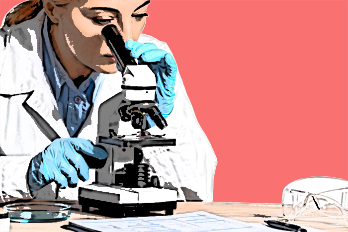 Staffing - woman at microscope - decorative